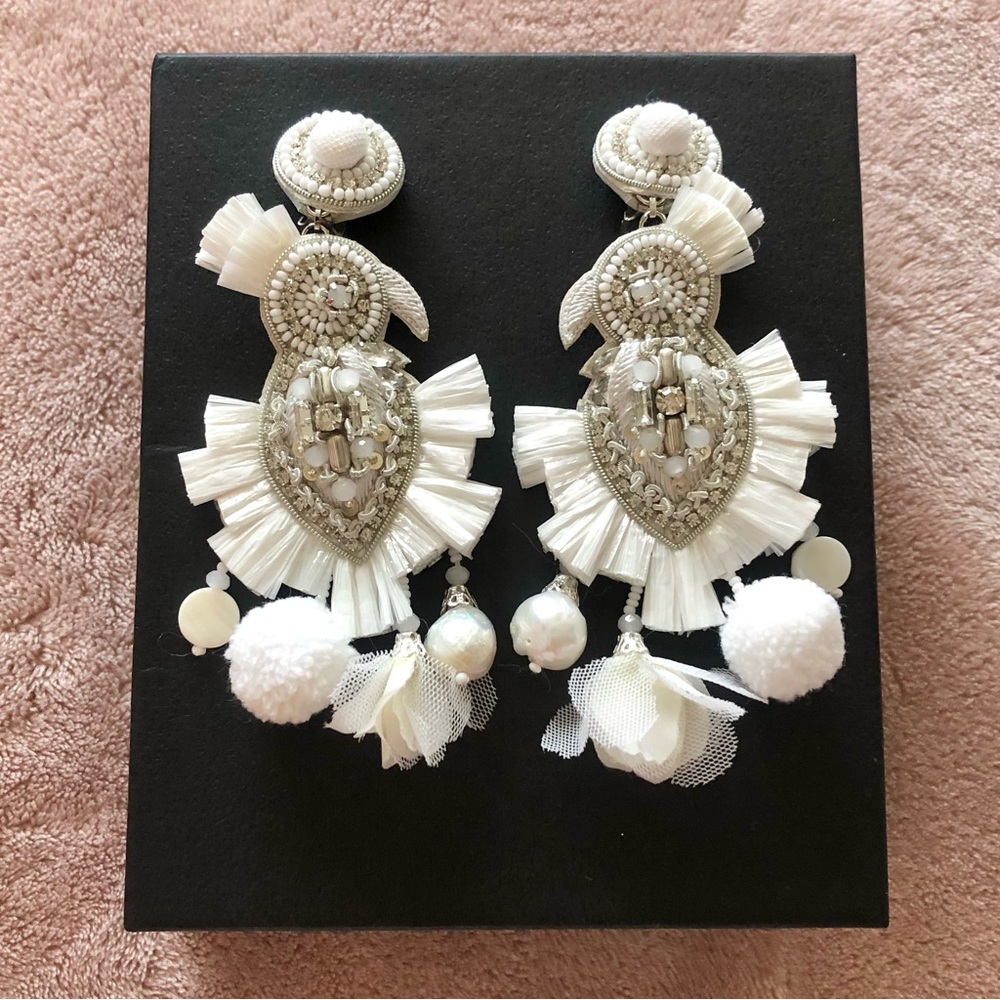 Ranjana Khan White Phoenix Drop Statement Clip-On Earrings (New)